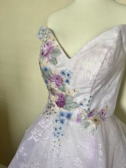 Blush Prom Purple Size 4 Jewelled Floral Train Dress on Queenly