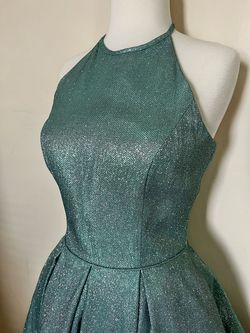 Sherri Hill Blue Size 4 Glitter Flare Halter Cocktail Dress on Queenly