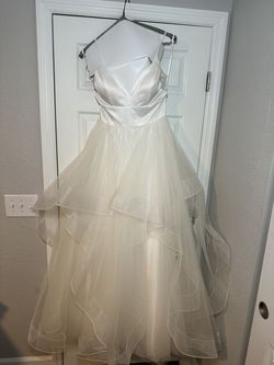 Madison James White Size 6 Tulle Jersey Ball gown on Queenly