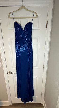 Sherri Hill Blue Size 2 Prom Jewelled Side slit Dress on Queenly