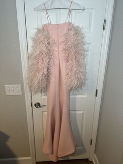 Style 1226 Jovani Light Pink Size 2 Prom Feather Gala Sleeves A-line Dress on Queenly