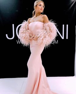 Style 1226 Jovani Light Pink Size 2 Feather Jersey 1226 A-line Dress on Queenly