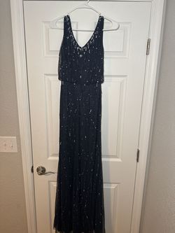 Adrianna Papell Blue Size 4 Sequined Jersey Navy A-line Dress on Queenly