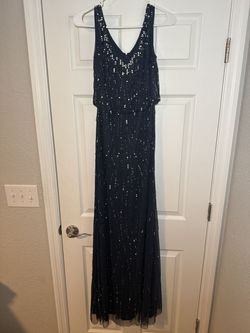 Adrianna Papell Blue Size 4 Jersey Sequined Wedding Guest A-line Dress on Queenly