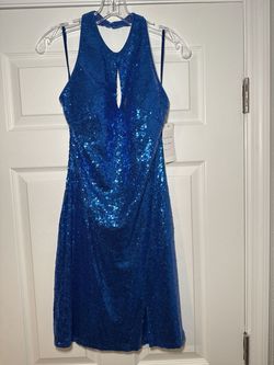 Style 3343 Swing Royal Blue Size 4 Appearance Jersey Homecoming Cocktail Dress on Queenly