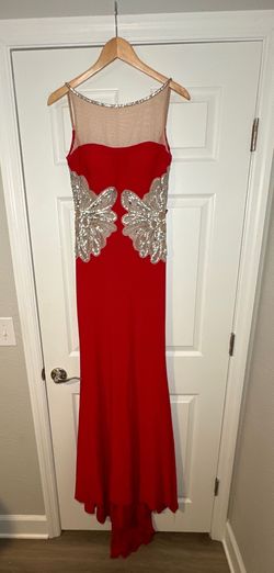 Sherri Hill Bright Red Size 4 Tulle High Neck A-line Dress on Queenly