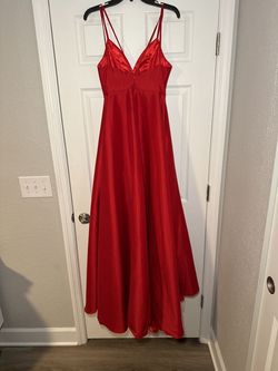 Promgirl Red Size 4 Jersey Spaghetti Strap Gala Ball gown on Queenly