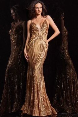 Style 09693 Jovani Gold Size 12 Jersey Floor Length 09693 Tall Height Mermaid Dress on Queenly