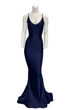 Style 636 Jessica Angel Blue Size 0 Train Pageant Fitted Straight Dress on Queenly