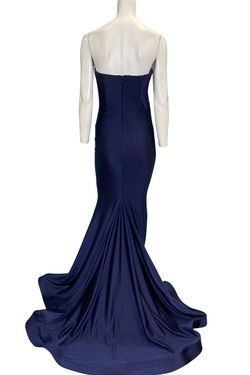 Style 568 Jessica Angel Blue Size 0 Black Tie Strapless Floor Length Tall Height Straight Dress on Queenly