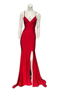 Style 356 Jessica Angel Bright Red Size 0 Floor Length Tall Height Side slit Dress on Queenly
