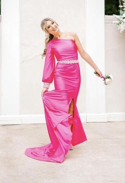 Sherri Hill Pink Size 0 Belt One Shoulder Black Tie 50 Off Side slit Dress on Queenly