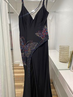 Style 70407 Rachel Allan Black Tie Size 4 Floor Length Straight Dress on Queenly