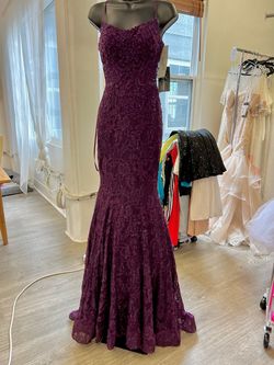 Style 30467 La Femme Purple Size 6 Prom Jersey Floor Length Mermaid Dress on Queenly