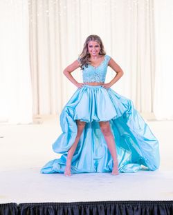 Sherri Hill Blue Size 2 Pageant Swoop Two Piece Corset Train Dress on Queenly