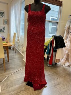 Style 657 Aleta Red Size 10 Jersey Pageant Floor Length Straight Dress on Queenly