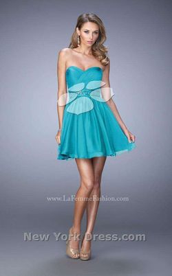 Style 22015 La Femme Blue Size 6 Backless Belt Tall Height Keyhole Cocktail Dress on Queenly