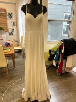 Style JVN07643A Jovani White Size 8 Jersey Cotillion Engagement Straight Dress on Queenly