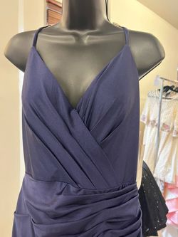 Style 2007 Bari Jay Blue Size 8 Prom Plunge Jersey Straight Dress on Queenly