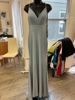Style 48019 Christina Wu Blue Size 6 Jersey Plunge Straight Dress on Queenly