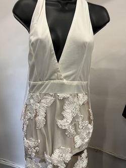 Style LD3629 Luxxel White Size 8 Halter Tall Height Cocktail Dress on Queenly