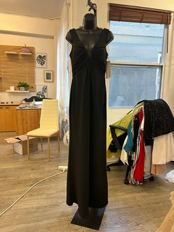 Style 2011 Bari Jay Black Size 8 Floor Length Wedding Guest Plunge Straight Dress on Queenly