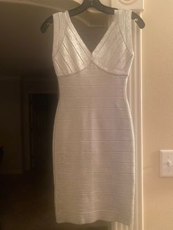 Herve Leger Silver Size 4 Mini Homecoming Cocktail Dress on Queenly