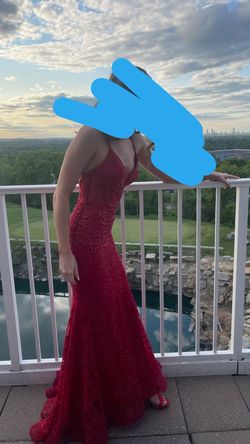 Camille La Vie Red Size 2 Prom Floor Length Plunge Mermaid Dress on Queenly