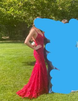 Camille La Vie Red Size 2 Prom Floor Length Plunge Mermaid Dress on Queenly