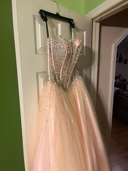 Jovani Pink Size 8 Peach Strapless Floor Length Ball gown on Queenly