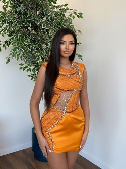Style Sasha Minna Fashion Orange Size 12 Tall Height Plus Size Pageant Cocktail Dress on Queenly