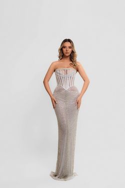 Style Turya Minna Fashion Silver Size 12 Sequined Plus Size Prom Turya Straight Dress on Queenly