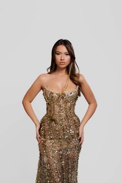 Style Etsy Minna Fashion Gold Size 16 Fitted Sequined Side slit Dress on Queenly