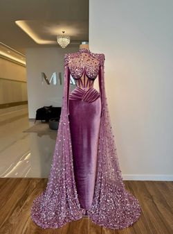 Style Saint Minna Fashion Purple Size 4 Black Tie High Neck Tall Height Velvet Straight Dress on Queenly