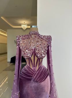 Style Saint Minna Fashion Purple Size 4 High Neck Pageant Velvet Saint Straight Dress on Queenly