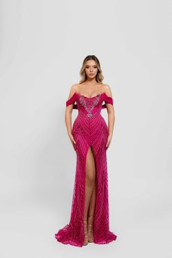 Style Ashley Minna Fashion Hot Pink Size 8 Barbiecore Pattern Sequined Side slit Dress on Queenly