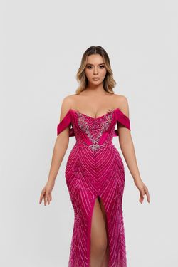 Style Ashley Minna Fashion Hot Pink Size 8 Barbiecore Pattern Sequined Side slit Dress on Queenly