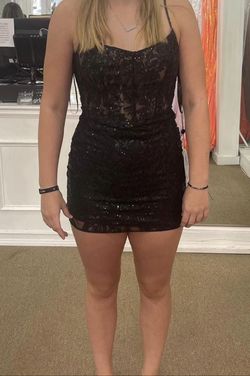 Style 55098 Sherri Hill Black Size 6 55098 Mini Cocktail Dress on Queenly