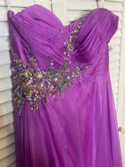 Style P3226 Kiss Kiss Formal Purple Size 16 Sheer Floor Length A-line Dress on Queenly