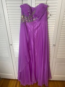 Style P3226 Kiss Kiss Formal Purple Size 16 Military Strapless A-line Dress on Queenly