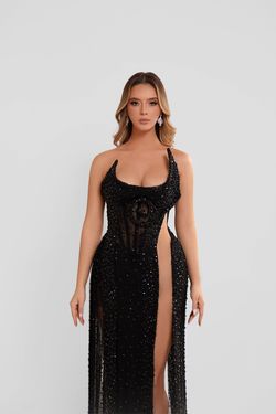 Style Ezra Minna Fashion Black Size 0 Pattern Prom Straight Dress on Queenly