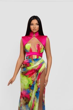 Style Harmony Minna Fashion Multicolor Size 8 Cut Out High Neck Train Harmony Keyhole Side slit Dress on Queenly