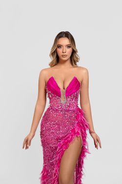 Style Elidy Minna Fashion Pink Size 16 Tall Height Feather Padded Sequined Side slit Dress on Queenly