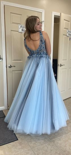 Style 3110 Jovani Blue Size 2 Jersey Sheer Tall Height Floral Ball gown on Queenly