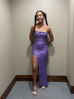 Lovesome Purple Size 8 Black Tie Floor Length Side slit Dress on Queenly