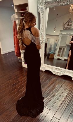Johnathan Kayne Black Size 0 Free Shipping Plunge Medium Height Prom Side slit Dress on Queenly