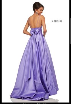 Style 52926 Sherri Hill Blue Size 0 Plunge Free Shipping Medium Height Train Dress on Queenly