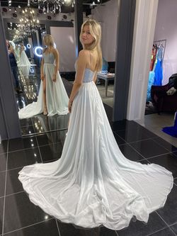 Jovani Blue Size 0 Plunge Side slit Dress on Queenly