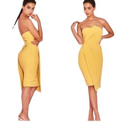 House of CB Yellow Size 2 Sorority Strapless Interview Midi Cocktail Dress on Queenly