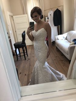Anne Barge White Size 4 Wedding Plunge Medium Height Mermaid Dress on Queenly